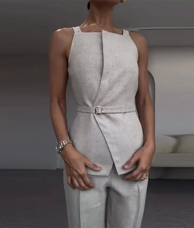 MiraMuze 2025 Women's Fashion Spring and Summer Latest Hot Selling Dresses New Women's Clothing Style Commuting Sleeveless Slim Gray Suit