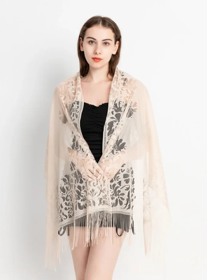 MiraMuze Elegant Lace Tassel Shawl Versatile Women's Fashion