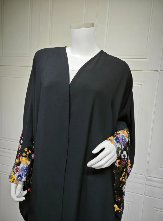 MiraMuze Islamic Clothing Women Abaya Muslim Dresses Embroidered Flower Sleeve Chiffon Kaftan Dresses Women Cardigan