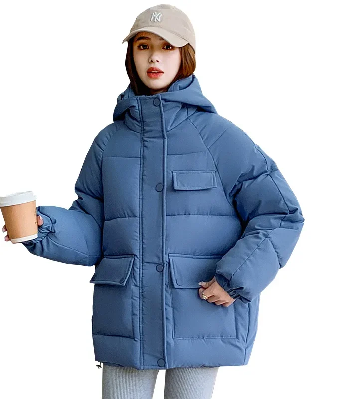 MiraMuze Women Parkas Thick Warm Coats Loose Hooded Zipper Jackets Splice Single Breasted Pockets Coat Autumn Winter Streetwear