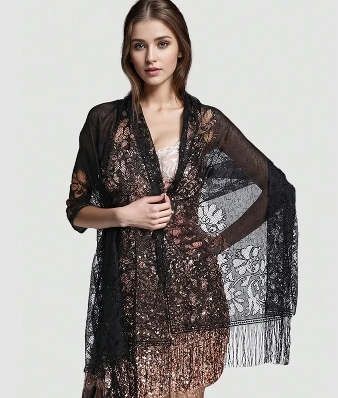 MiraMuze Elegant Lace Tassel Shawl Versatile Women's Fashion