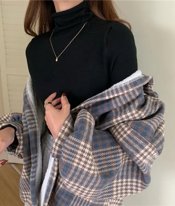 MiraMuze Velvet Thick Warm Women's Plaid Shirt Female Stripe Long Sleeve Tops Winter Fleece Casual Check Blouse Autumn