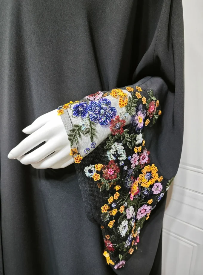 MiraMuze Islamic Clothing Women Abaya Muslim Dresses Embroidered Flower Sleeve Chiffon Kaftan Dresses Women Cardigan