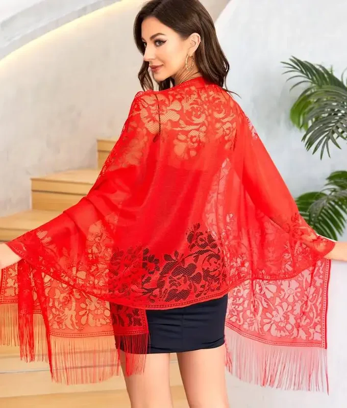 MiraMuze Elegant Lace Tassel Shawl Versatile Women's Fashion