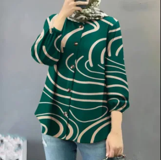 MiraMuze Button Shirt Printing Women Muslim
