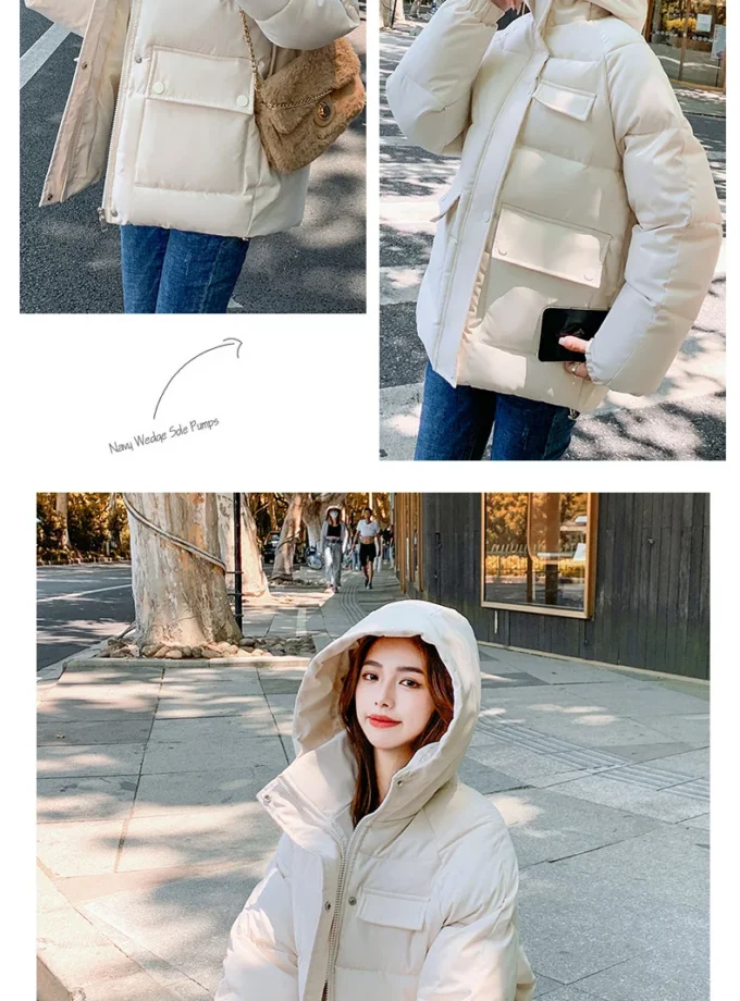 MiraMuze Women Parkas Thick Warm Coats Loose Hooded Zipper Jackets Splice Single Breasted Pockets Coat Autumn Winter Streetwear