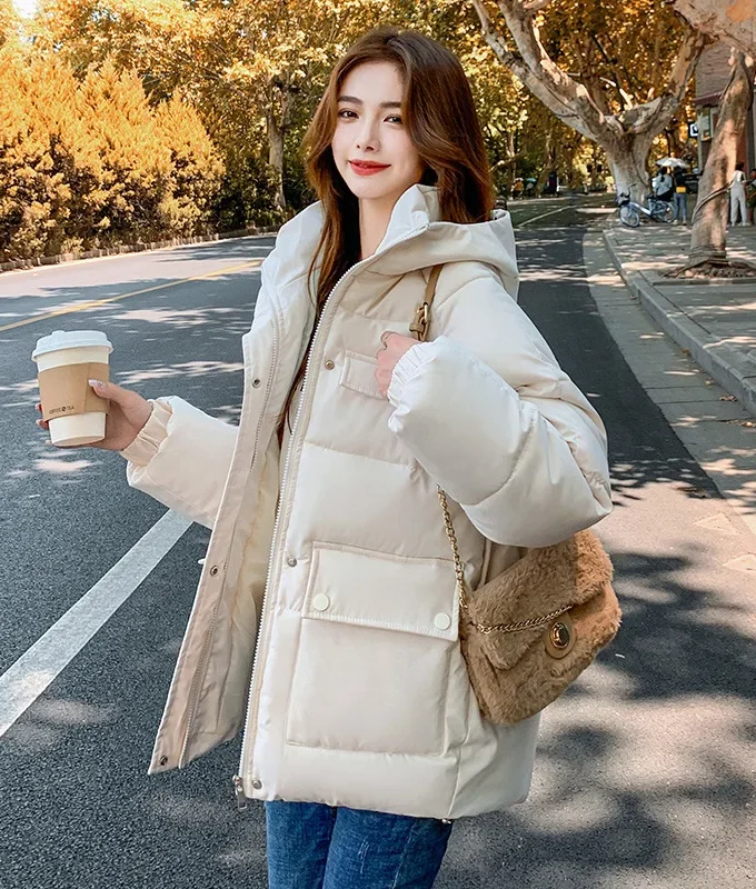 MiraMuze Women Parkas Thick Warm Coats Loose Hooded Zipper Jackets Splice Single Breasted Pockets Coat Autumn Winter Streetwear