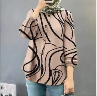 MiraMuze Button Shirt Printing Women Muslim