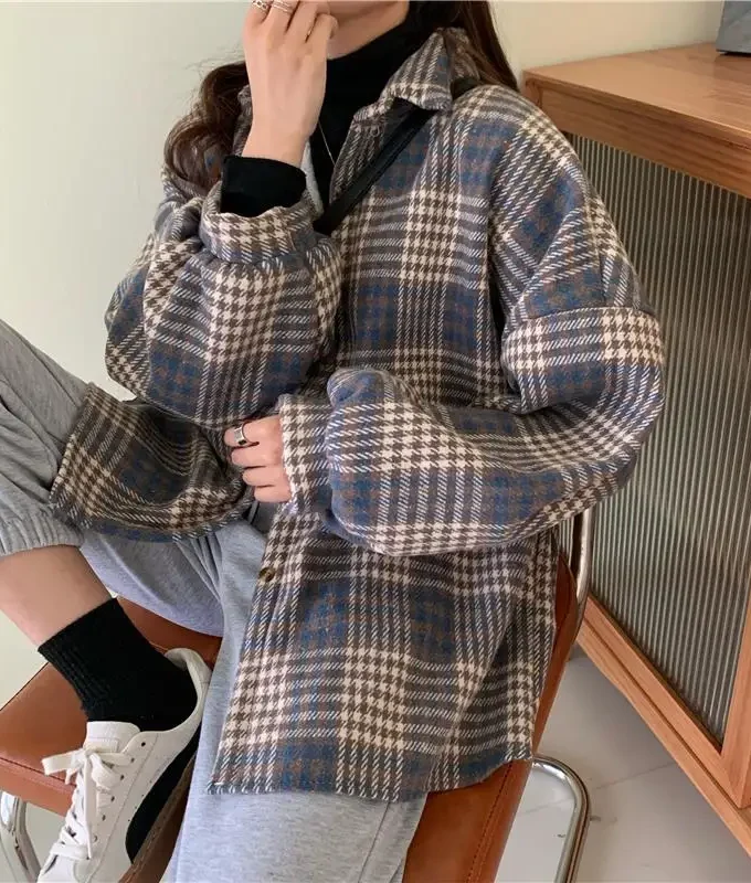 MiraMuze Velvet Thick Warm Women's Plaid Shirt Female Stripe Long Sleeve Tops Winter Fleece Casual Check Blouse Autumn