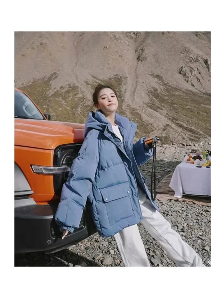 MiraMuze 2025 New Women's Loose Plus Thick Winter Hooded Flannel Coat Versatile Solid Color Down Jacket Winter Foggy Blue Women's Coat