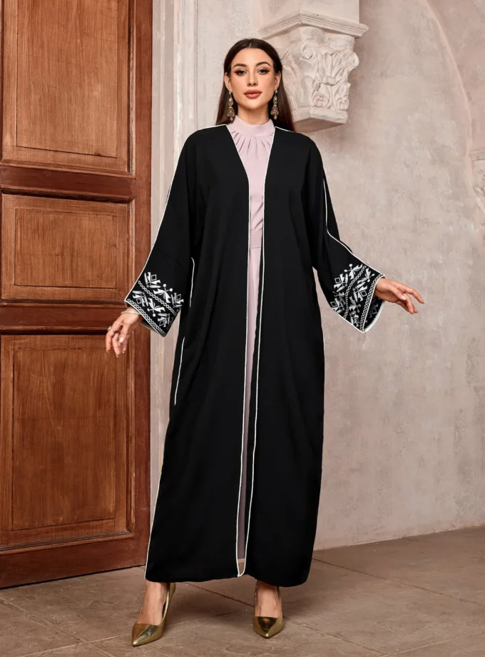 MiraMuze Fashion Classic Embroidered Abaya Dress Outwear Women Long Sleeve Loose Arabic Muslim Caftan