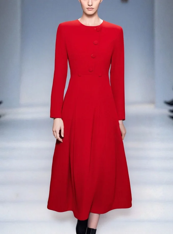 MiraMuze Runway 2025 New Fashion Autumn Dress for Women Elegant Long-Sleeve Red Midi Party Casual Dress Vestidos Para Mujer
