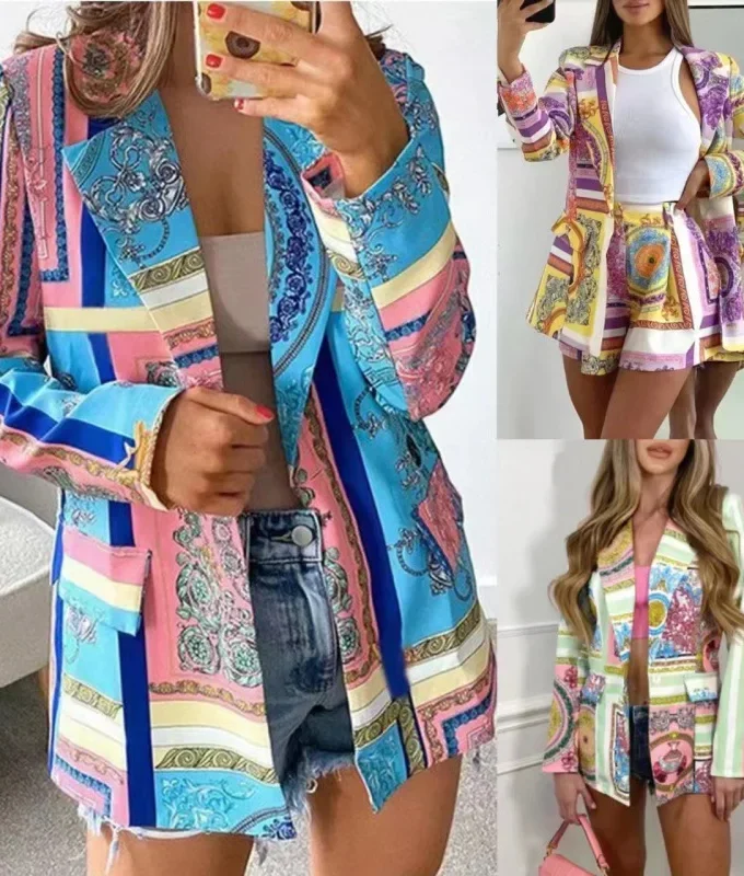 MiraMuze Vintage Graphic Print Shirt Dress Sexy Women V Neck Long Sleeve Blue Green Loose