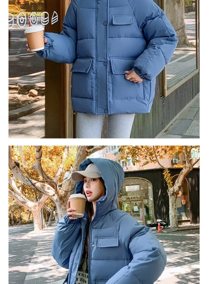 MiraMuze Women Parkas Thick Warm Coats Loose Hooded Zipper Jackets Splice Single Breasted Pockets Coat Autumn Winter Streetwear