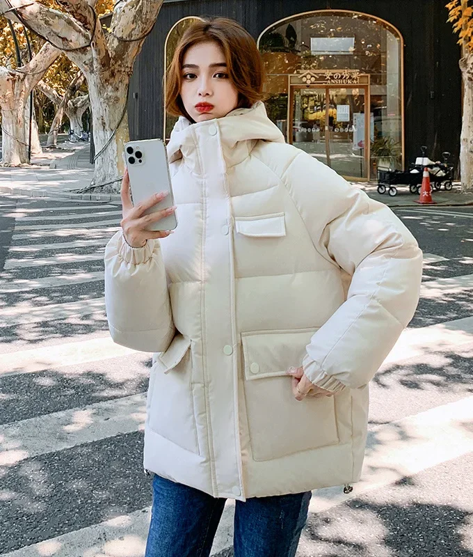 MiraMuze Women Parkas Thick Warm Coats Loose Hooded Zipper Jackets Splice Single Breasted Pockets Coat Autumn Winter Streetwear