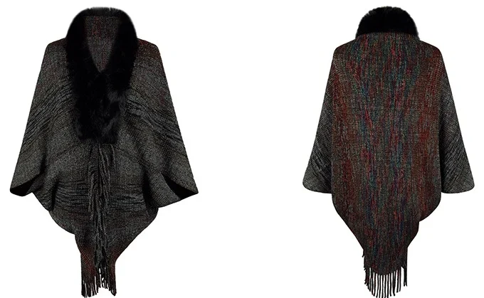 MiraMuze Fashion Elegant Jacket Coat Autumn/Winter Rainbow Stripe Tassel Shawl