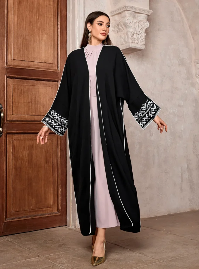 MiraMuze Fashion Classic Embroidered Abaya Dress Outwear Women Long Sleeve Loose Arabic Muslim Caftan
