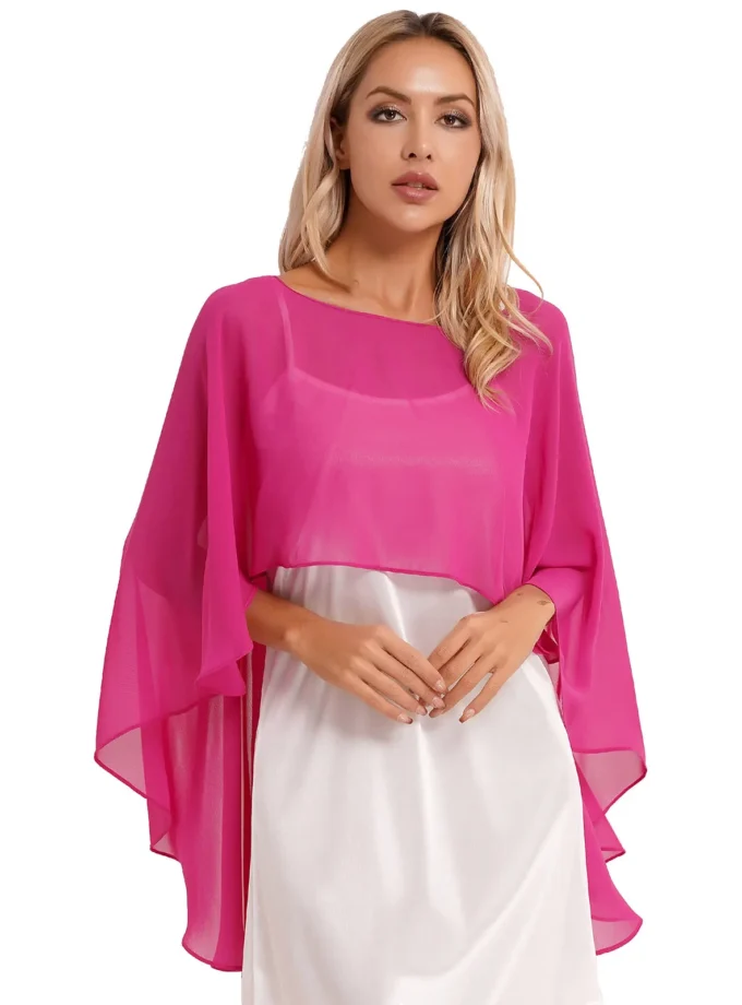 MiraMuze Chiffon Solid Pullover Capes Shawl Hi-low Hem Thin Soft Shrug Ponchos