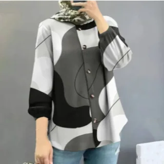 MiraMuze Printed Blouse Button Shirt Muslim Women