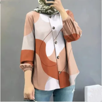 MiraMuze Printed Blouse Button Shirt Muslim Women