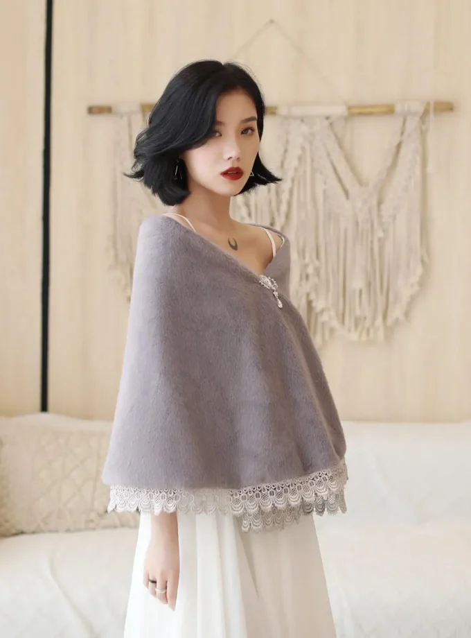 MiraMuze Faux Fur Shawl Wrap Stole Shrug Cover Up Fluffy Cape