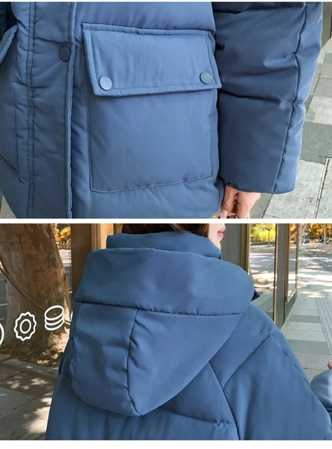 MiraMuze Women Parkas Thick Warm Coats Loose Hooded Zipper Jackets Splice Single Breasted Pockets Coat Autumn Winter Streetwear