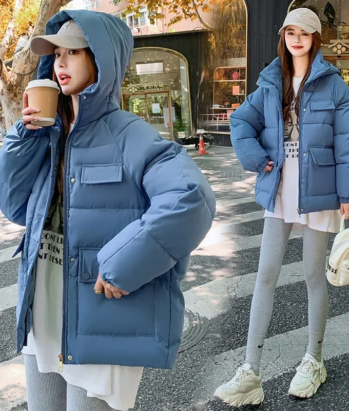 MiraMuze Women Parkas Thick Warm Coats Loose Hooded Zipper Jackets Splice Single Breasted Pockets Coat Autumn Winter Streetwear