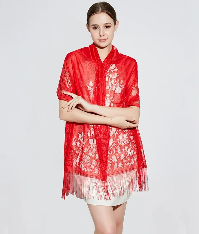 MiraMuze Elegant Lace Tassel Shawl Versatile Women's Fashion