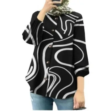 MiraMuze Button Shirt Printing Women Muslim