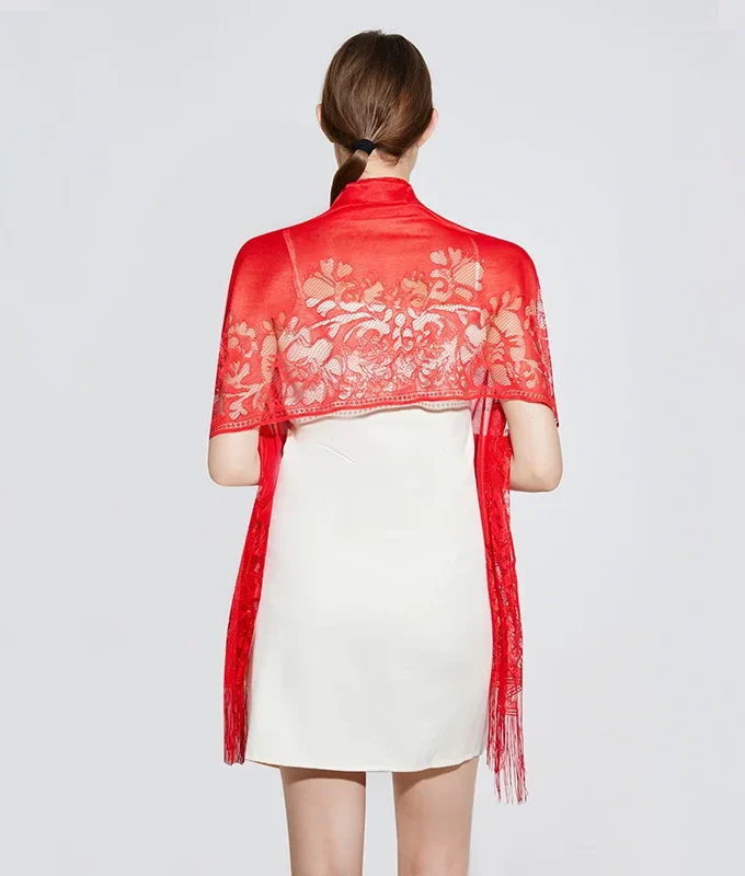 MiraMuze Elegant Lace Tassel Shawl Versatile Women's Fashion