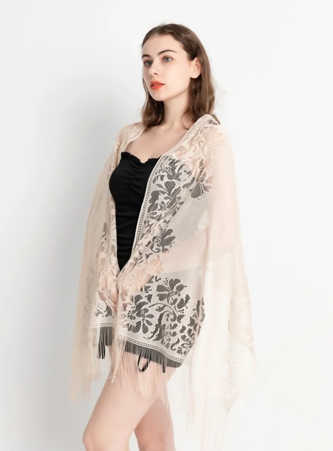 MiraMuze Elegant Lace Tassel Shawl Versatile Women's Fashion