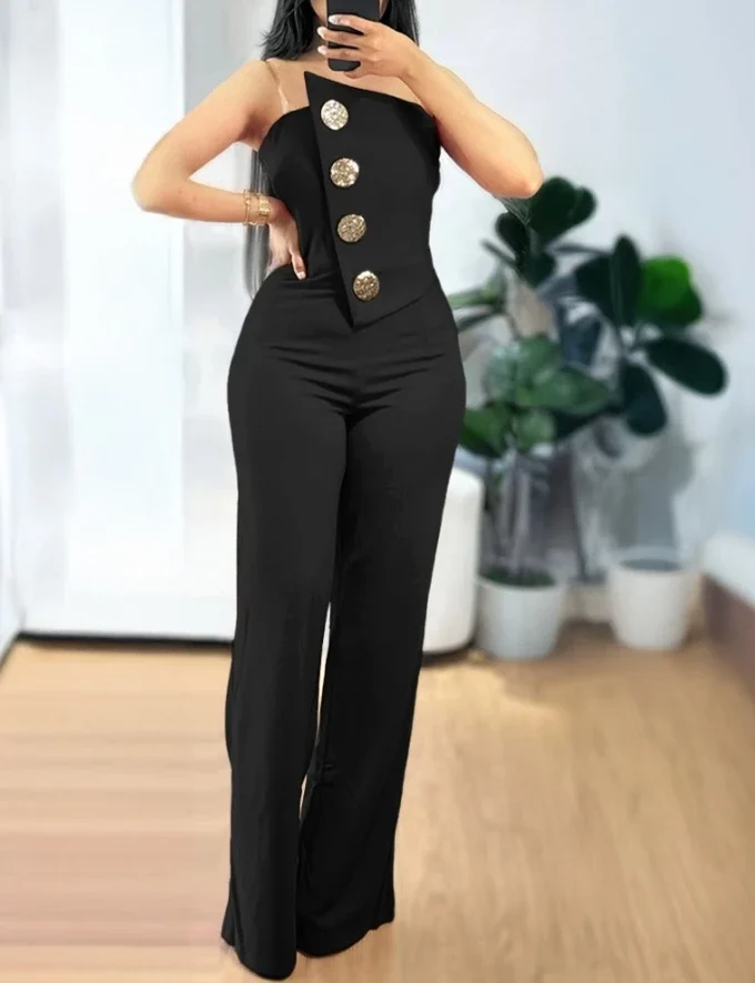 MiraMuze Jumpsuits Fashion Asymmetrical Bandeau Straples Sleeveless