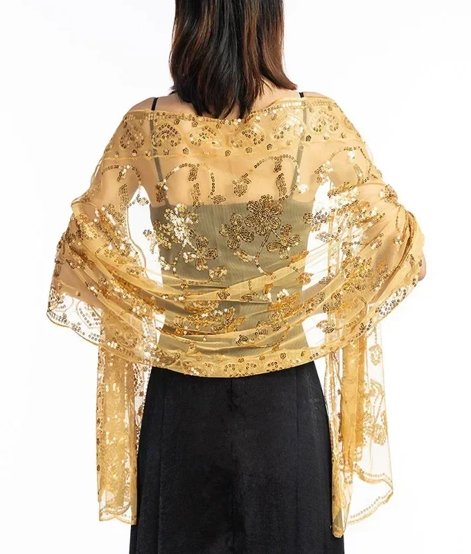 MiraMuze Spring Autumn New Sequin Shawl Cape Scarf Woman