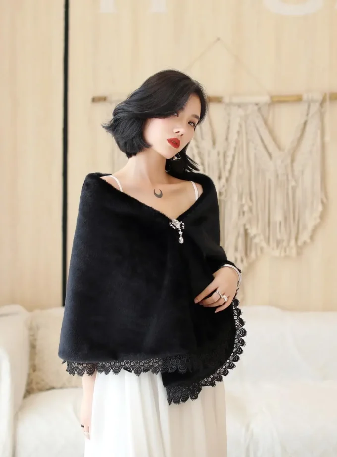 MiraMuze Faux Fur Shawl Wrap Stole Shrug Cover Up Fluffy Cape