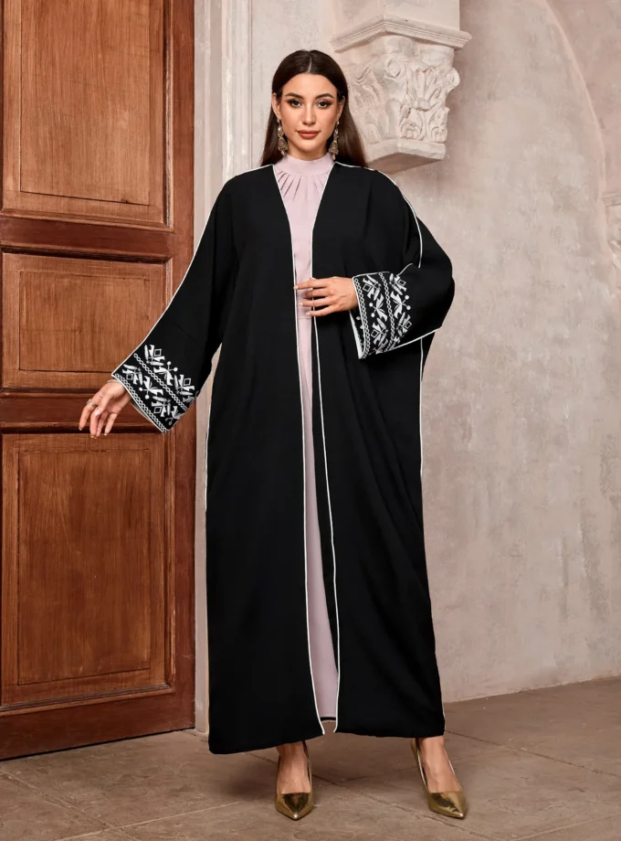 MiraMuze Fashion Classic Embroidered Abaya Dress Outwear Women Long Sleeve Loose Arabic Muslim Caftan