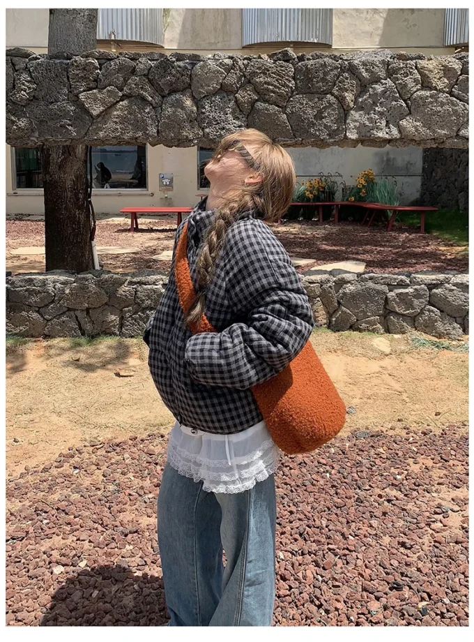 MiraMuze Short Plaid Parkas Women Streetwear Stand Collar Puffer Jacket Winter Korean Down Coats Fashion Cotton Padded Outerwears