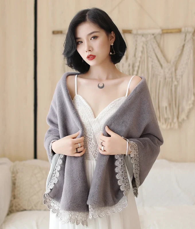 MiraMuze Faux Fur Shawl Wrap Stole Shrug Cover Up Fluffy Cape