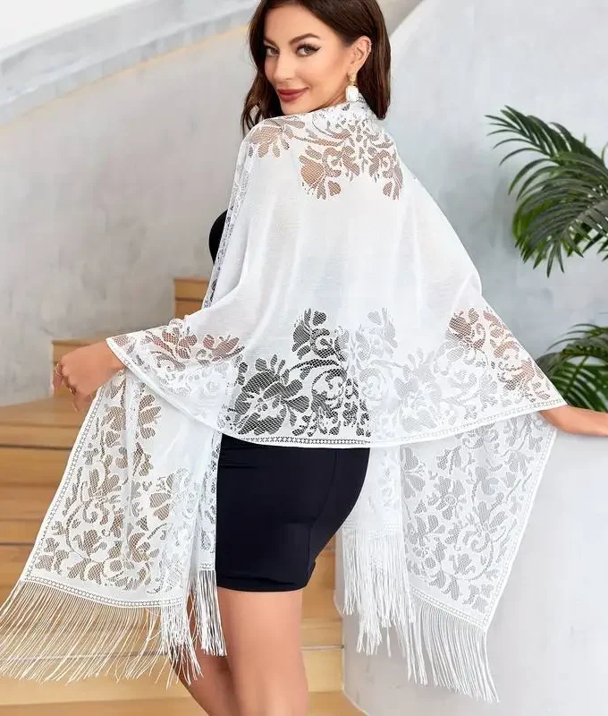 MiraMuze Elegant Lace Tassel Shawl Versatile Women's Fashion