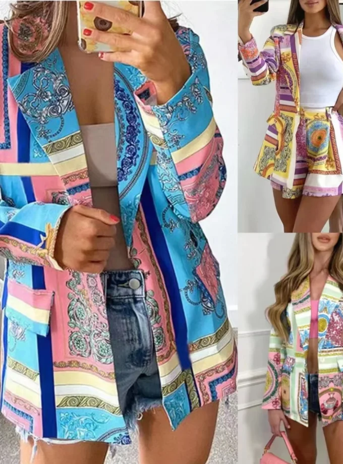 MiraMuze Vintage Graphic Print Shirt Dress Sexy Women V Neck Long Sleeve Blue Green Loose