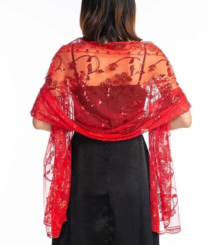 MiraMuze Spring Autumn New Sequin Shawl Cape Scarf Woman