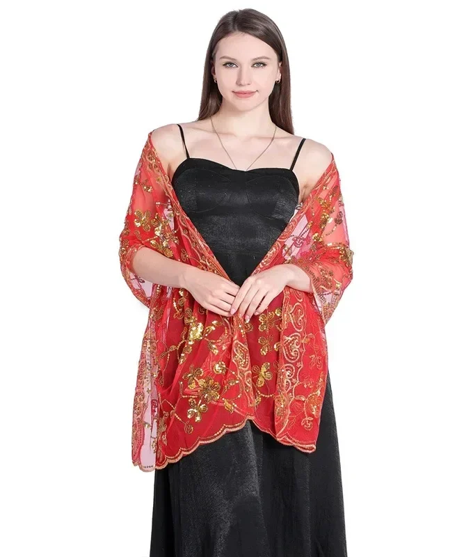MiraMuze Spring Autumn New Sequin Shawl Cape Scarf Woman